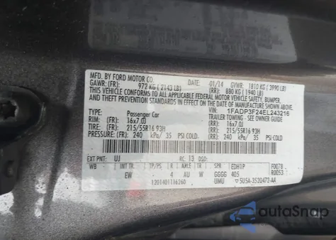2014 Ford Focus Se из США, поврежденный, VIN 1FADP3F24EL243216